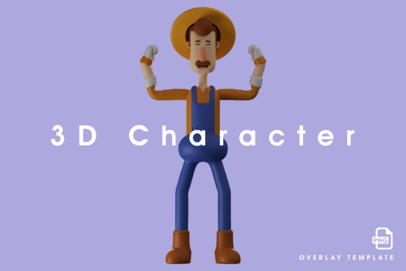 Funny Face 3D Farmer Cartoon Character for Creative Projects