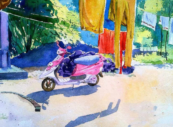Transforming Creative Projects with Watercolor Hand Drawn Scooter and Motorcycl Vector Assets