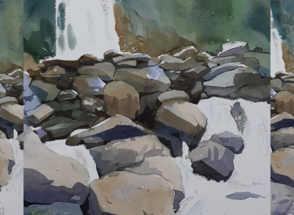 Watercolor Fountains and Rocks, Stone: Bringing Fluid Artistry to Your Projects